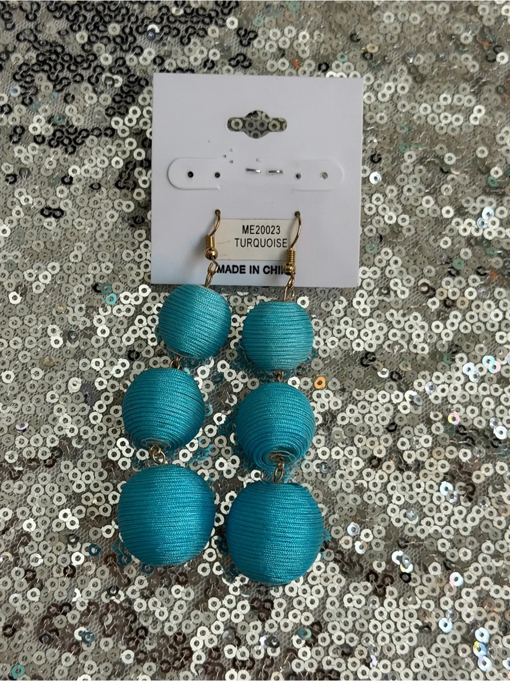 Turquoise Triple Bead Dangle Earrings - Unbranded